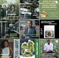 a collage of photos of people in a kitchen